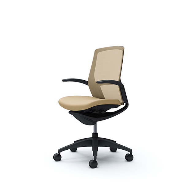 オカムラ フィノラチェア ミドルバック 座クッション ブラックパネル ブラック脚 デザインアーム C743MR-F1G/C743MR-F1H