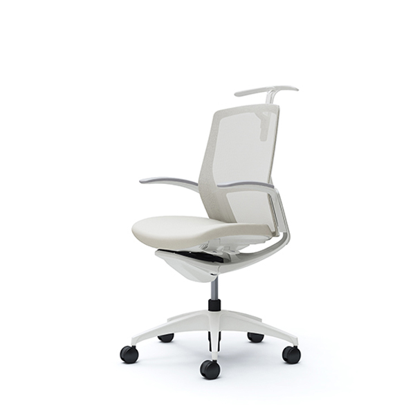 オカムラ フィノラチェア ミドルバック 座クッション ホワイトパネル ホワイト脚 デザインアーム C744WW-F1G/C744WW-F1H