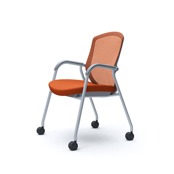 オカムラ コンテッサセコンダ ゲストチェア 4本脚キャスター付 座クッション シルバーフレーム CC73GA/CC73GR