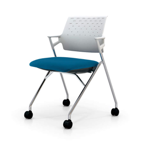 コクヨ ピエガ　ミーティングチェア　背樹脂　ホワイトシェル　肘付き　メッキ脚　CK-M720PAW/CK-M720E6