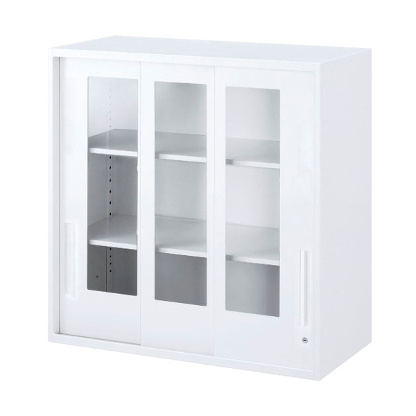 ウチダ ハイパーストレージ　3枚ガラス引違い書庫 上置き W900×D400×H900 5-823-6093／5-823-6091