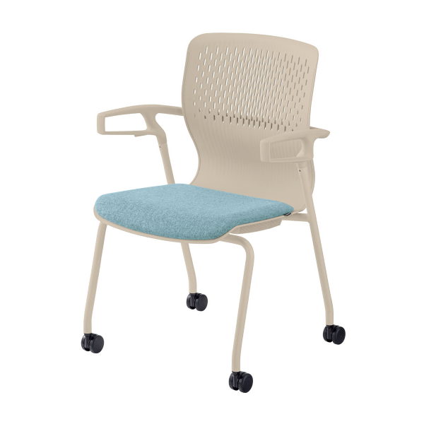 内田洋行 ミーティングチェア カゼトラチェア (Cazetora) 4本脚 背ヌード 肘付 ナイロンキャスター 6-118-1143