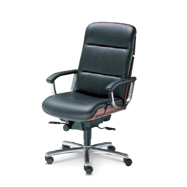 ウチダ 高級チェア EX-600シリーズ 背ローズウッド色タイプ 革張り EX-635 ハイバック ブラック 1-229-6350