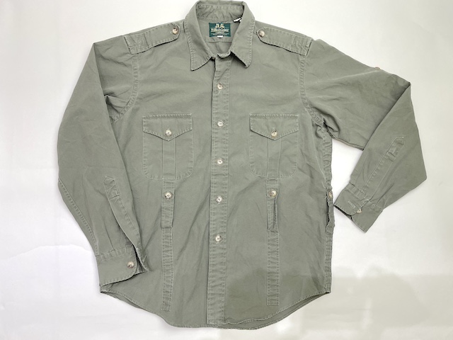 【 Pre LANDS’ END 1980年代後半アメリカ製 グリーンラベル ビンテージ 】 Willis & Geiger　WG-S008　SRENGETI SHIRT（セレンゲティ・シャツ） サイズS　ピューターグリーン