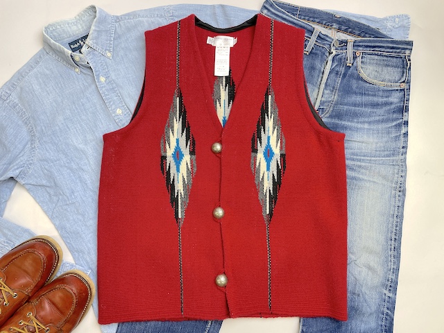 NAMBE WEAVER（ナンベ・ウィーバー）手織りチマヨベスト　NW-V42002　ショート・スクエアフロント　サイズ42　カーディナルレッド