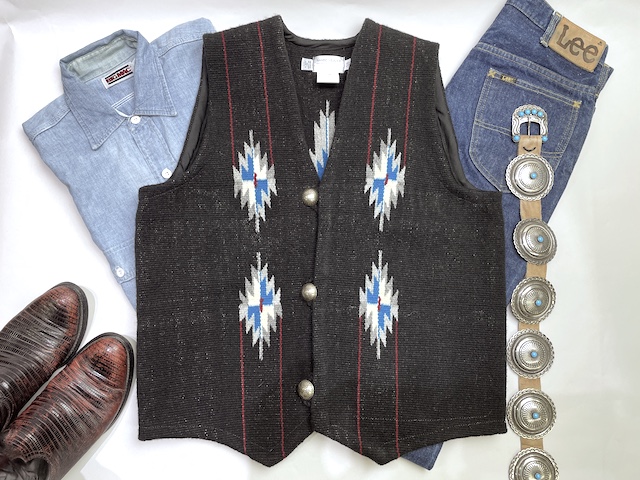 NAMBE WEAVER（ナンベ・ウィーバー）手織りチマヨベスト　NW-V38038　ポインテッドフロント　サイズ38　ブラック