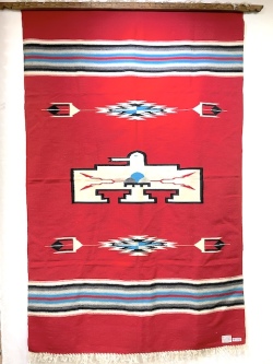 Ortega's　オルテガ　845484-014-DO　6代目当主　故デービッド・オルテガ作　1995年製　サンダーバード＋レインクラウド　手織りチマヨブランケット　132x206cm　スカーレットレッド