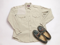 【 Pre LANDS’ END時代 1980年代後半 アメリカ製 赤ラベル ビンテージ 】　Willis & Geiger　WG-S009　ブッシュ・シューティング・シャツ（BUSH SHOOTING SHIRT）　サイズM　タン