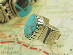 ナバホ　01-0144　アルヴィン・ツォー作　モレンシー・ターコイズ（ナチュラル）　リング　13号