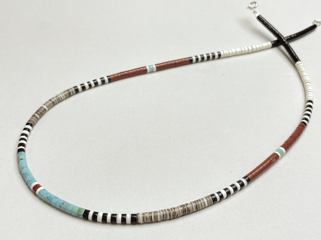 4mm】ブラックジェット＆シルバー ヒシネックレス /サントドミンゴ