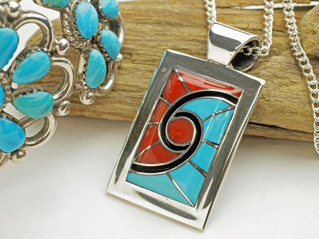 ひし型 DICKIE QUANDELACY 赤珊瑚 インレイ ハミングバード バックル