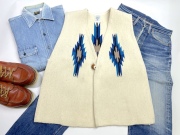 【超限定生産モデル 2000年代初頭ビンテージ クローゼット・コンディション】Ortega's オルテガ 83SV-4005 手織りチマヨ・シェファーズ・ベスト サイズ40 ホワイト