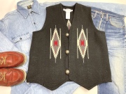 NAMBE WEAVER（ナンベ・ウィーバー）手織りチマヨベスト　NW-V38039　ポインテッドフロント　サイズ38　ブラック