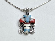 70's デッドストック 04-0191 ナバホ・リキッドシルバー・チョーカー + ズニ・カチーナヘッド・ペンダント 全長415mm