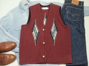 NAMBE WEAVER（ナンベ・ウィーバー）手織りチマヨベスト　NW-V38036　ショート・スクエアフロント　サイズ38　ルビーヘザー