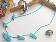 ナバホ　04-0117　ジェファーソン・ハウ作　スリーピングビューティー・ターコイズ　イーグル・フェティッシュ・ネックレス　全長62cm