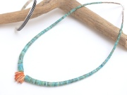 ナバホ　04-0170　ナオミ・ガルシア作　キングマン・ターコイズ＋スパイニーオイスター　Jacklaタイプ・ネックレス　全長560mm