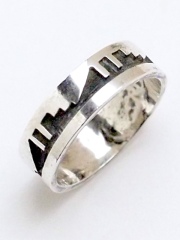 【1980年代後半製ビンテージ】ホピ　21-0325　Guy Josytewa（ガイ・ジョシワイテワ）作　ウォーターシンボル・オバーレイ・リング　14.5号