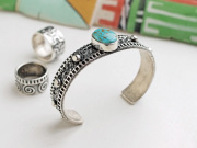 ホピ 22-0251 スティーブ・ラランス作 トゥーファキャスト+ターコイズマウンテン・ターコイズ・ブレスレット