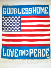 当店オリジナル　小林正茂謹製　MK-WORK-105　GOD BLESS HOME / LOVE AND PEACE 星条旗デザイン　手織りチマヨブランケット