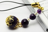 2月の誕生石ストラップ（アメジスト・水晶）