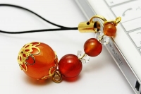 7月の誕生石ストラップ（カーネリアン・水晶）