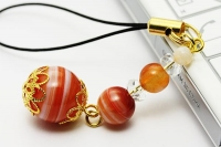 8月の誕生石ストラップ（サードオニキス・水晶）