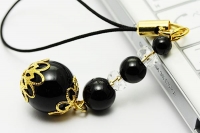 10月の誕生石ストラップ（黒トルマリン・水晶）