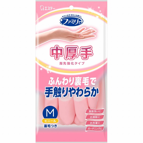 ファミリー ビニール中厚手 指先強化 Ｍ ピンク