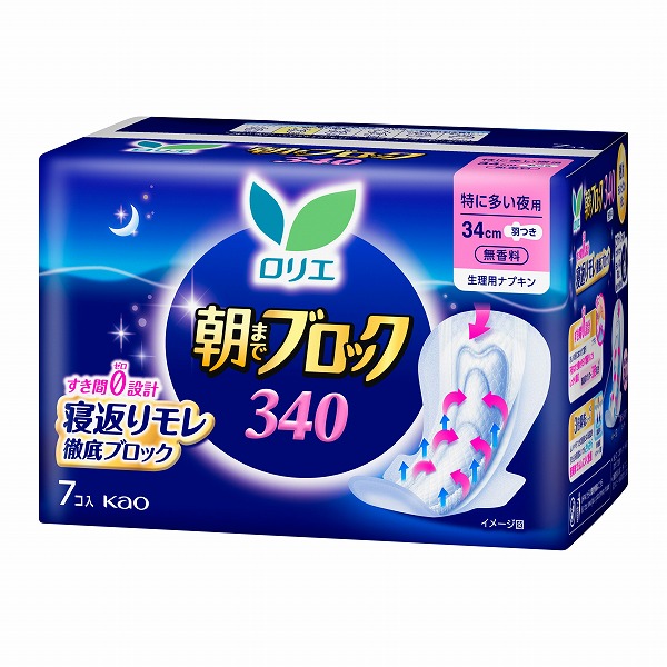 ロリエ 朝までブロック 340 羽つき（医薬部外品）7個入×16パック（1ケース）　花王