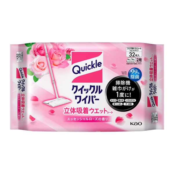 クイックルワイパー　立体吸着ウェットシート　 エッセンシャルローズの香り　32枚入り　　花王