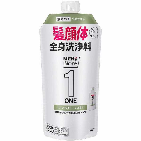 メンズビオレONE オールインワン全身洗浄料 爽やかなハーブルグリーンの香り 詰替 340ml　花王