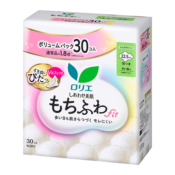 ロリエ しあわせ素肌 もちふわfit ボリュームパック 多い昼用22.5cm 羽つき 30個×3パック【医薬部外品】