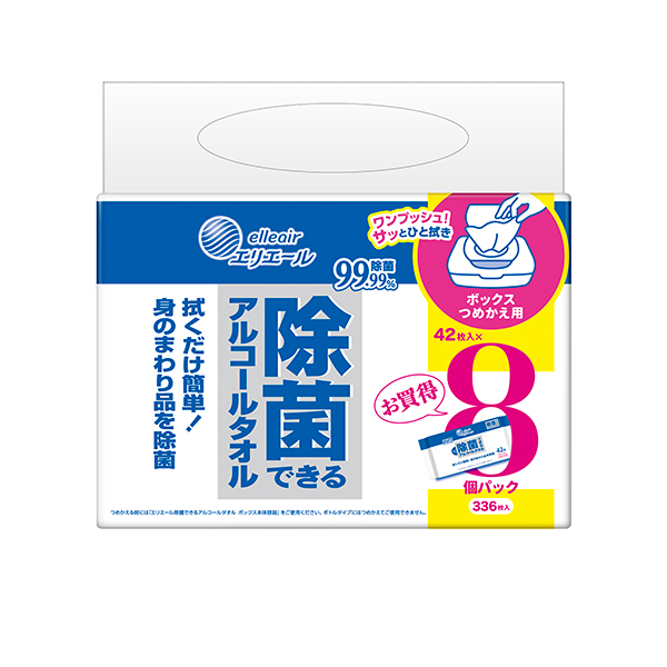 エリエール 除菌できるアルコールタオル ボックスつめかえ用　４２枚×８P（SH）