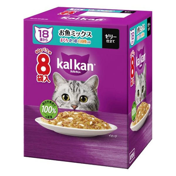 カルカンパウチ 18歳から お魚ミックス まぐろ・かつお・白身魚入り 60g×8袋×20箱入り (1ケース)