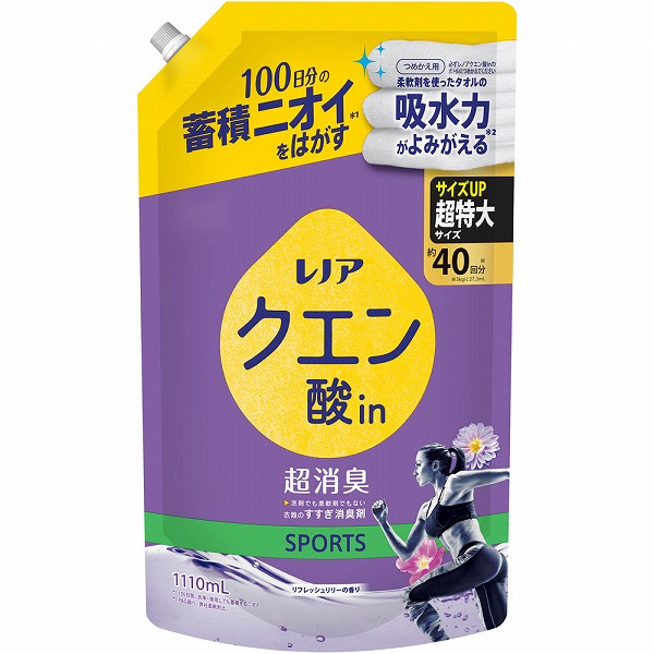 レノアクエン酸in超消臭 SPORTＳフレッシュリリーの香り つめかえ用超特大サイズ 1110mL×6個入り (1ケース)