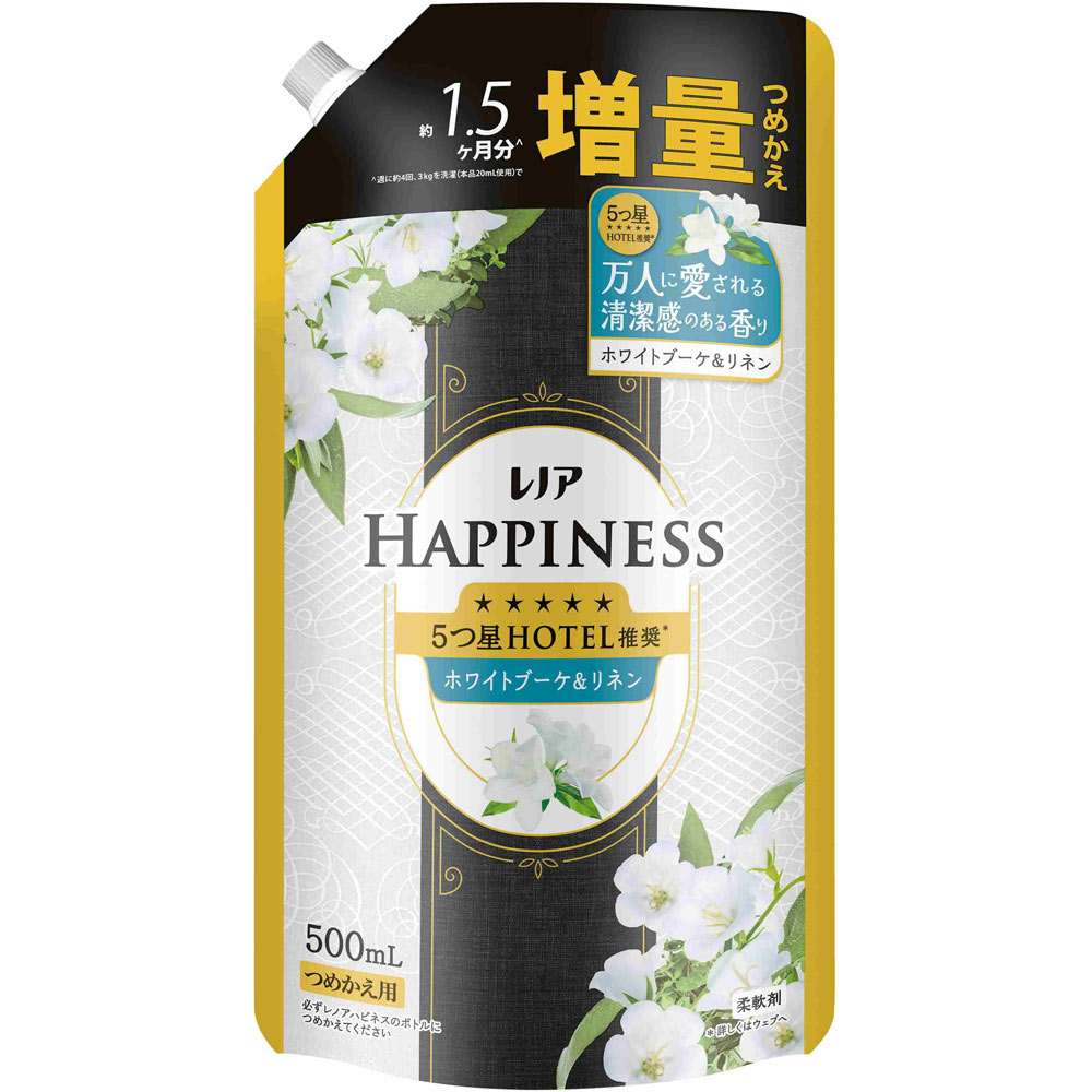 レノアハピネス夢ふわタッチホワイトブーケ＆リネンの香り詰替増量サイズ 500mL