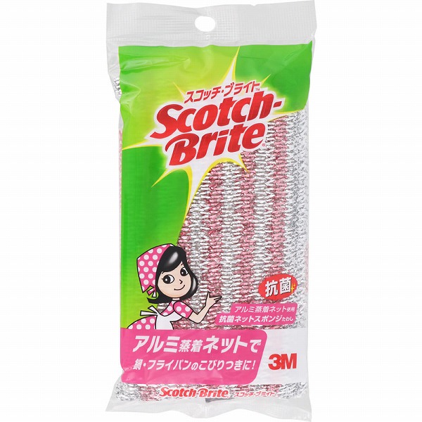 スコッチ・ブライト 抗菌アルミネット スポンジたわし（アルミ蒸着ネット） シルバーピンク／ゴールドグリーン