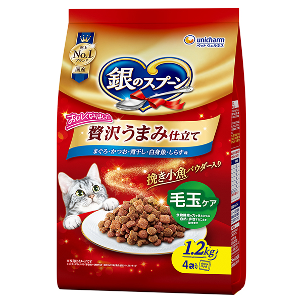 銀のスプーン贅沢うまみ仕立て毛玉ケアまぐろ・かつお・煮干し・白身魚・しらす味 1.2kg×6個 (1ケース)