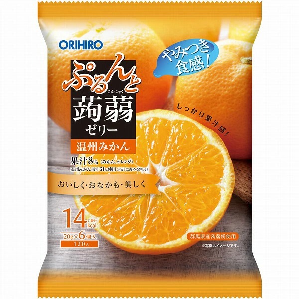 オリヒロ ぷるんと蒟蒻ゼリーパウチ 温州みかん 120g（20g×6 個）×24袋入り (1ケース)