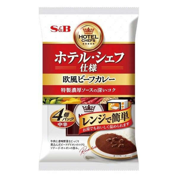 ホテル・シェフ仕様 欧風ビーフカレー4個パック 中辛 680g×16個 (1ケース)