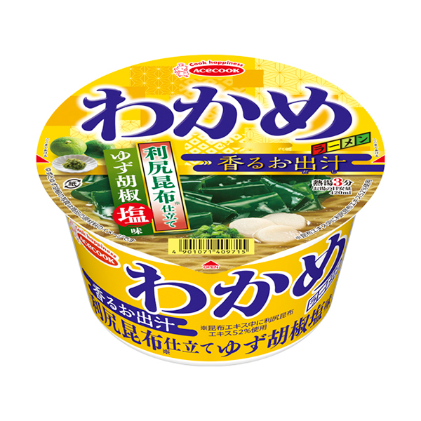 エースコック わかめラーメン香るお出汁利尻昆布仕立てゆず胡椒塩味 71g×12個 (1ケース)