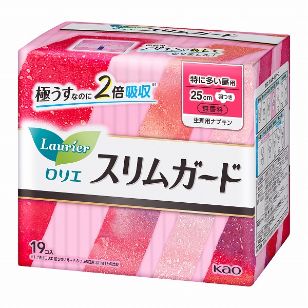 ロリエ スリムガード 特に多い昼用 羽つき（医薬部外品） 19個入×16パック（1ケース）　花王