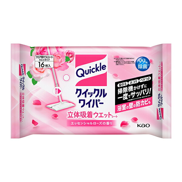 クイックルワイパー　立体吸着ウエットシート　エッセンシャルローズの香り 16シート　　花王