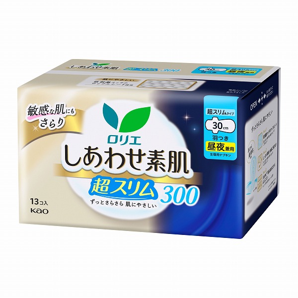 【医薬部外品】ロリエ しあわせ素肌 通気超スリム 昼夜兼用３０ｃｍ 羽つき (13個)×3パック入り　　花王