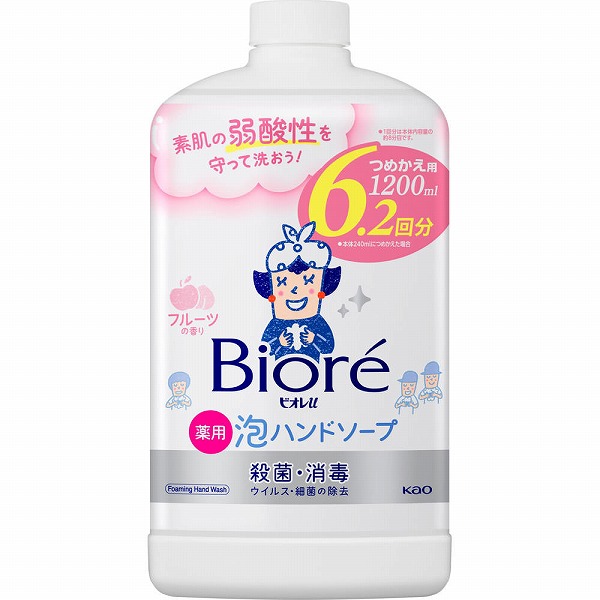 【医薬部外品】ビオレｕ 泡ハンドソープ フルーツの香り つめかえ用 1200mL　花王