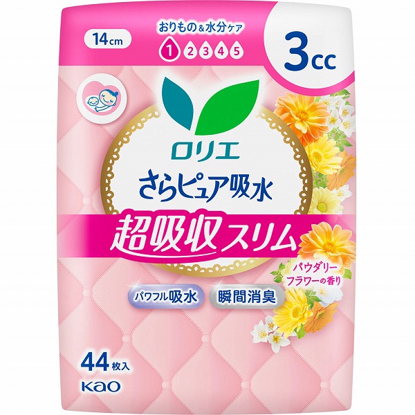 ロリエさらピュア吸水 超吸収スリム 3cc パウダリーフラワーの香り 44枚×3袋セット