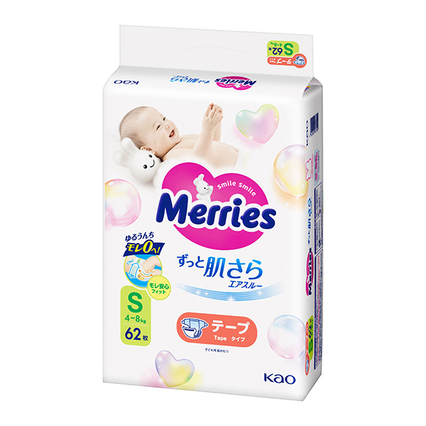 メリーズ　エアスルー　テープ　Ｓサイズ 62シート×4個入り 　花王