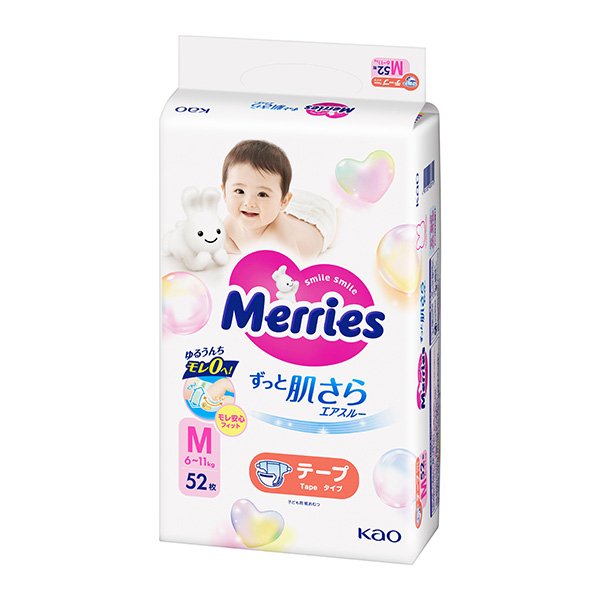 メリーズ　エアスルー　テープ　Ｍサイズ 52シート×4個入り 　花王