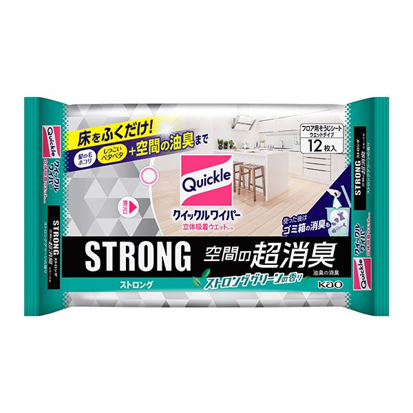 クイックルワイパー 立体吸着ウエットシート ストロング 空間の超消臭 12枚入　花王